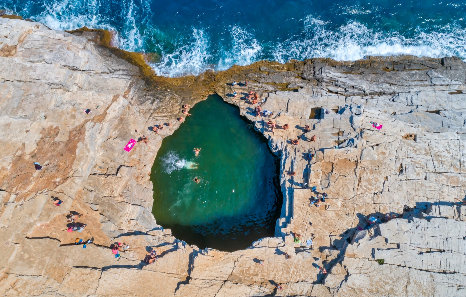 Aerial view of Giola natural rock pool in Thassos